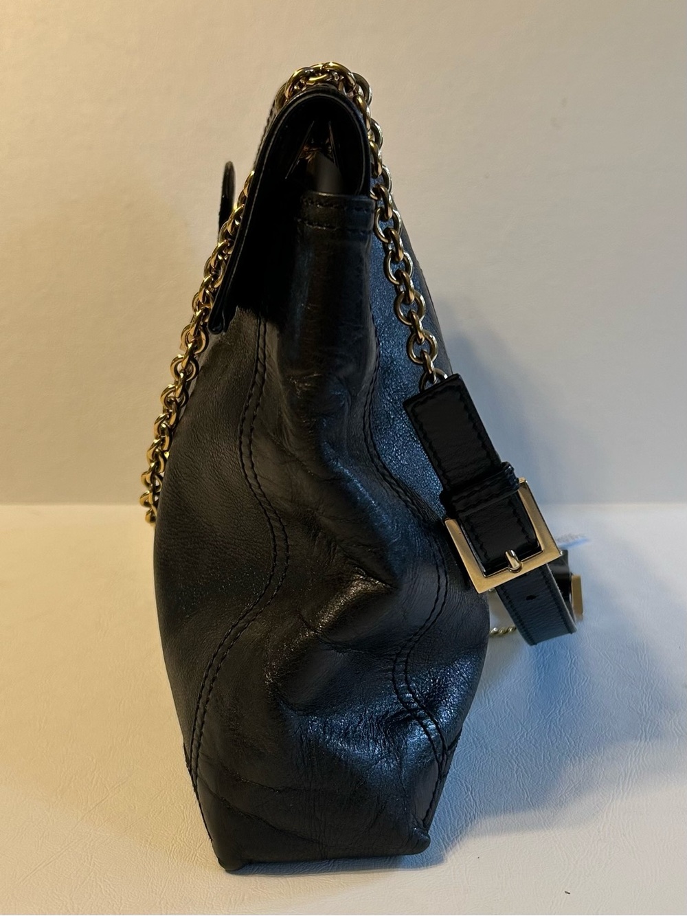 Fendi Black Calfskin Leather Chain-Handle Crossbody Shoulder Baguette Flap Bag - Picture 3 of 6